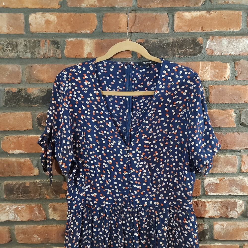 Madewell Tie Sleeve Button-front Mini Dress in Daisy Cottagecore Women's 12 - Picture 7 of 11